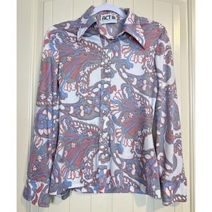 Vintage‎ Act III Paisley Print Blouse Long Sleeve Button Up shirt stretch GUC
